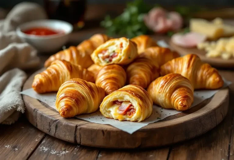 Mini croissants apéritifs garnis façon pizza au jambon et fromage ultra fondant Mini croissants apéritifs garnis façon pizza au jambon et fromage ultra fondant